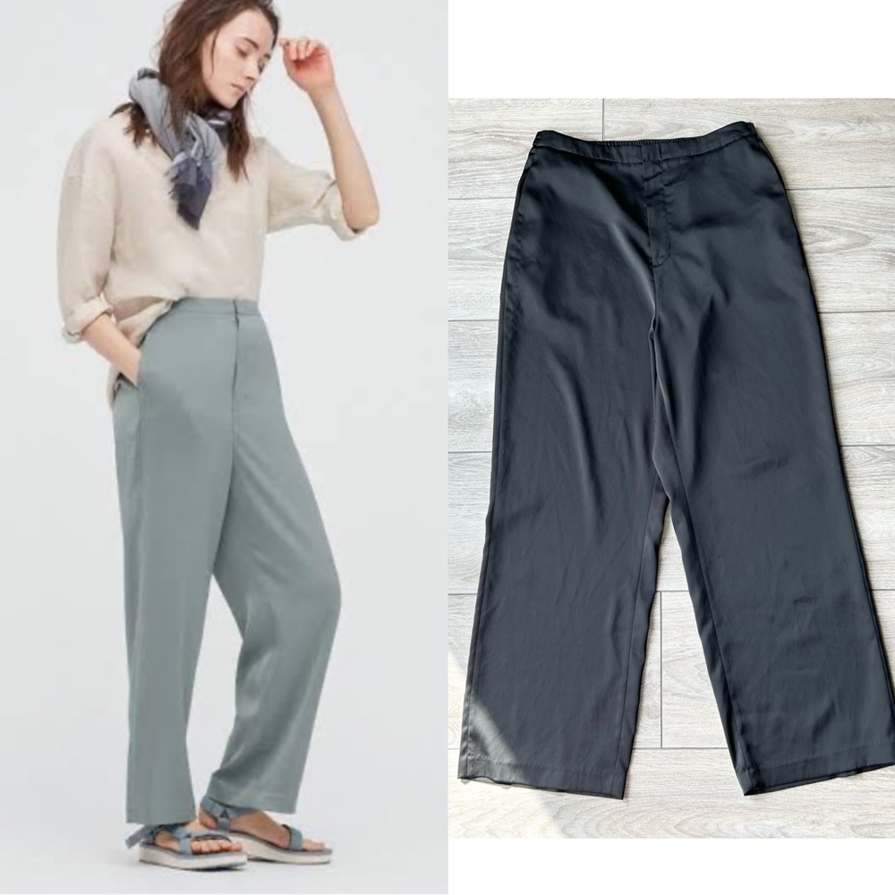 Uniqlo Satin Relaxed Straight Pants in Black
